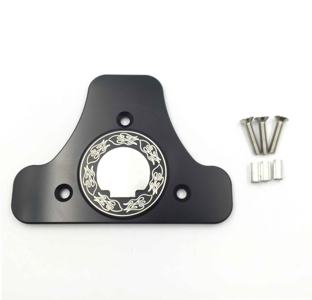 HTT Motorcycle Black CNC Billet Sissy Bar Backrest Pad Mount Kit Skull For 1994 and later Harley Davidson Touring (equipped with H-D Detachables Sissy Bar Upright)