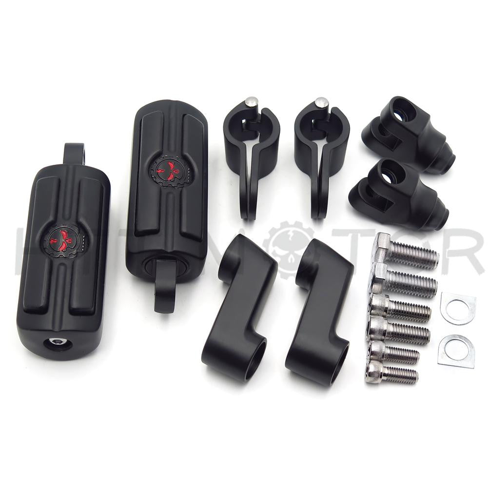Front Rider 1" Highway Radical Skull Foot Peg Clamps For TRIUMPH ROCKET 3 2300cc