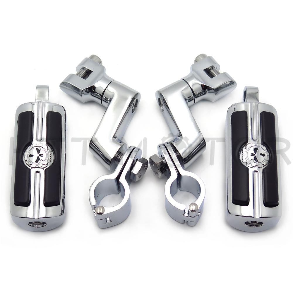 1" Highway Radical Skull Foot Pegs Clamps For Harley Sportster 883 1340 XL1200