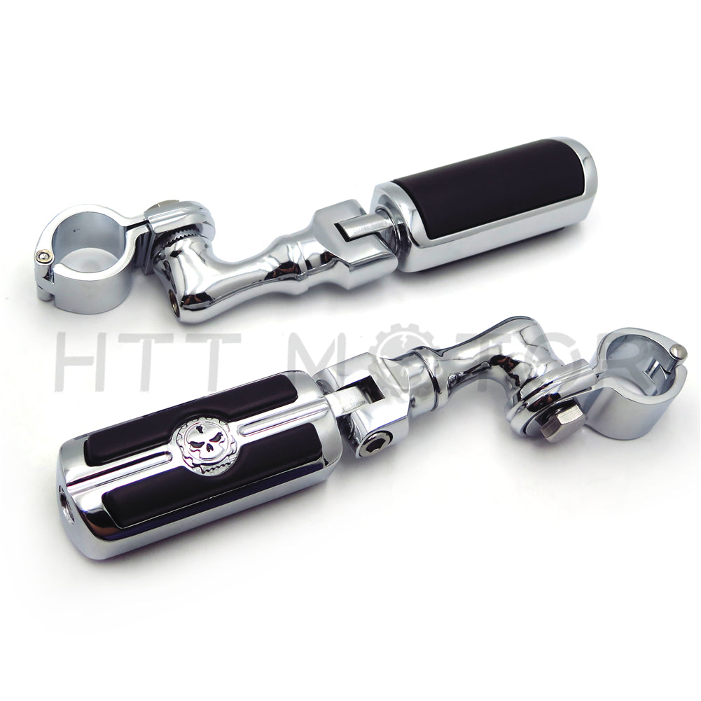 HTT Motorcycle Chrome Short Adjustable Peg Mounting Kit Skull Foot Peg Footrest For Harley Davidson Sportster 883 1200 Street Bob Softail CVO Equipped 1-1/4 inch (1.25")Front Engine Guard