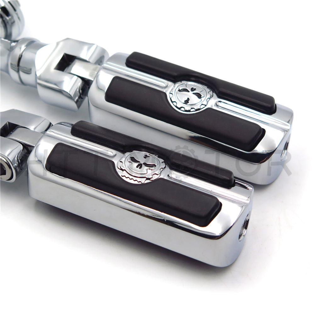 HTT Motorcycle Chrome Short Angled Peg Mounting Kit Skull Zombie Footpeg For Bike 1-1/4 inch (1.25") Front Engine Guard Frame Tube Iron 883 XL883N Electra Glide Ultra Road King FLHR