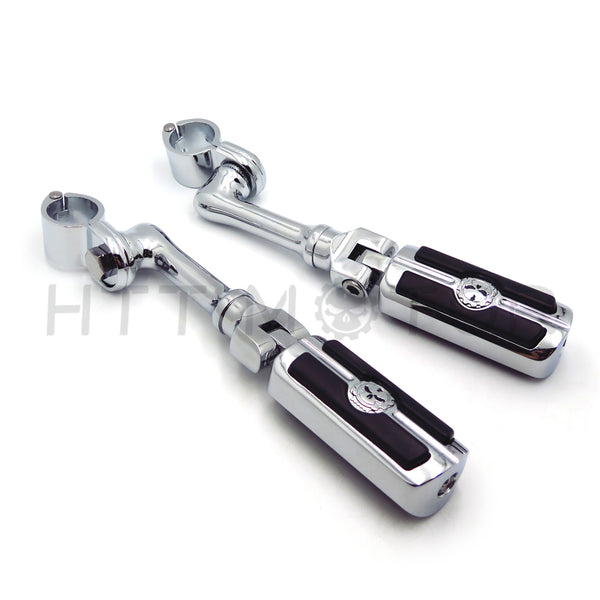 HTT Motorcycle Chrome Long Adjustable Highway Mounting Kit Skull Zombie Footrest For Yamaha V-STAR Roadstar Suzuki Boulevard 1-1/4 inch (1.25")Front Engine Guard Frame Tube