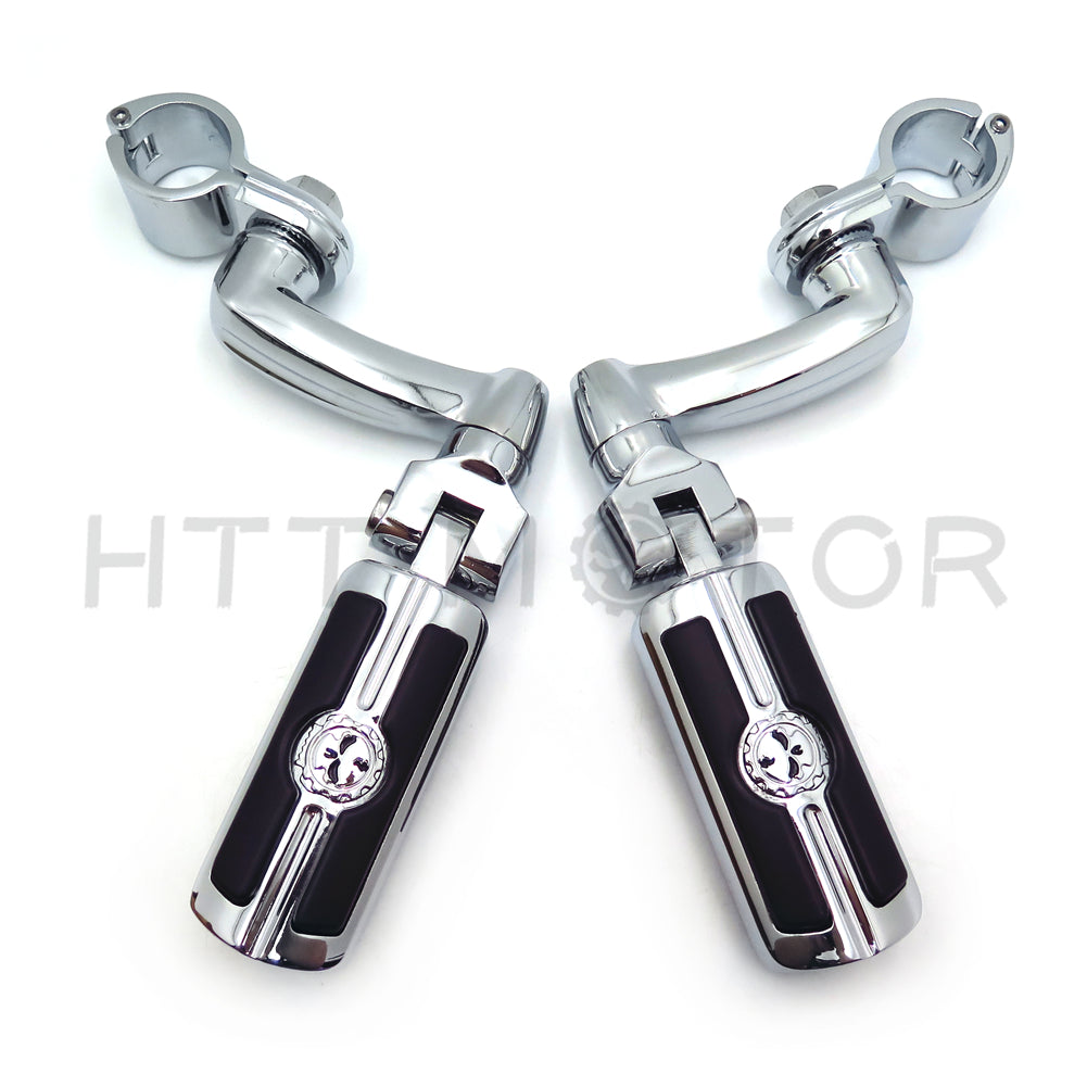 HTT Motorcycle Chrome Adjustable Peg Mounting Kit with Skull Zombie Foot Peg For Honda GoldWing VTX1300 Shadow Valkyrie Triumph Equipped with 1-1/4 inch (1.25") Front Engine Guard Frame Tube