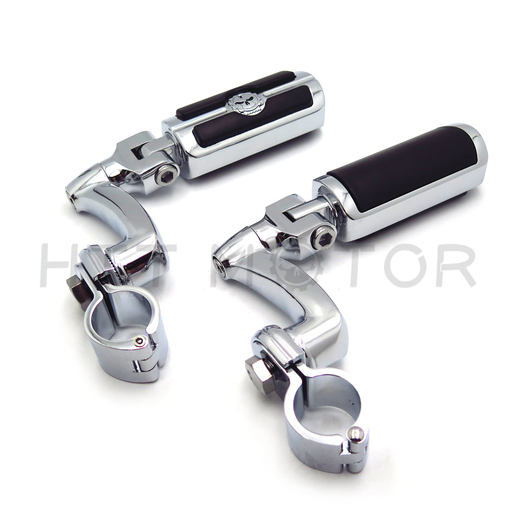 HTT Motorcycle Chrome Adjustable Highway Peg Mounting Kit Skull Zombie Footrest For Yamaha V-STAR Roadstar Suzuki Boulevard Equipped with 1-1/4 inch (1.25") Front Engine Guard Frame Tube