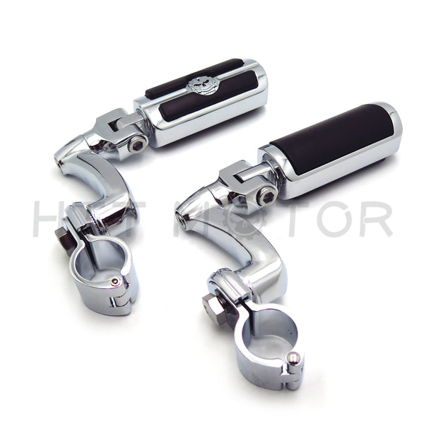 HTT Motorcycle Chrome Adjustable Highway Peg Mounting Kit Skull Zombie Footrest For Yamaha V-STAR Roadstar Suzuki Boulevard Equipped with 1-1/4 inch (1.25") Front Engine Guard Frame Tube