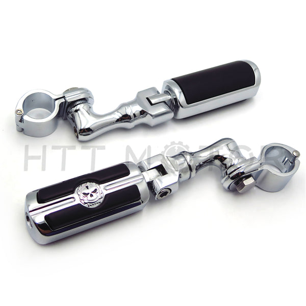 HTT Motorcycle Chrome Short Adjustable Peg Mounting Kit Skull Zombie Foot Peg Footrest For Harley Davidson Sportster 883 1200 Street Bob Softail CVO with 1 inch (1") 25mm Front Engine Guard