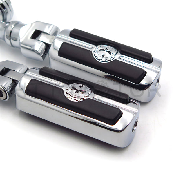HTT Motorcycle Chrome Short Angled Adjustable Peg Mounting Kit Skull Zombie Footrest For Yamaha V-STAR Roadstar Suzuki Boulevard  with 1 inch (1") 25mm Front Engine Guard Frame Tube