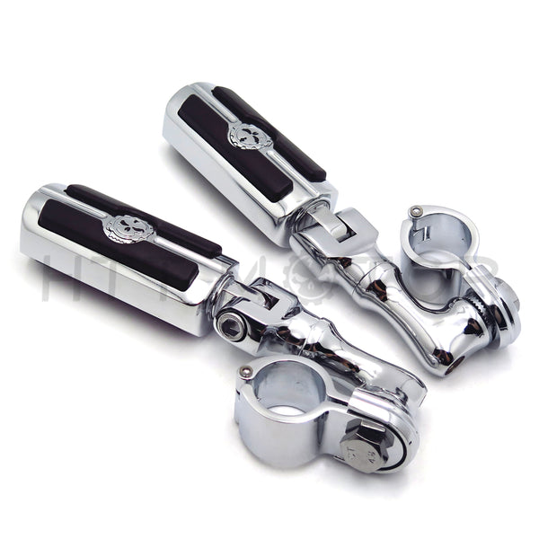 HTT Motorcycle Chrome Short Angled Adjustable Peg Mounting Kit Skull Zombie Foot Peg Footrest For Harley Sportster 883 1200 Street Bob Softail CVO 1-1/2 inch (1.5") Front Engine Guard