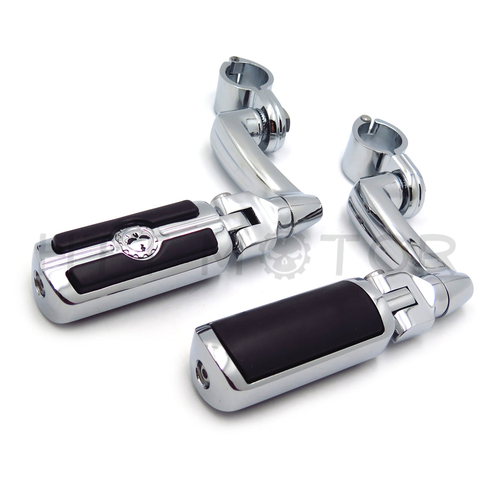HTT Motorcycle Chrome Adjustable Highway Peg Mounting Kit Skull Zombie Footrest For Yamaha V-STAR Roadstar Suzuki Boulevard Equipped with 1-1/2 inch (1.5") Front Engine Guard Frame Tube