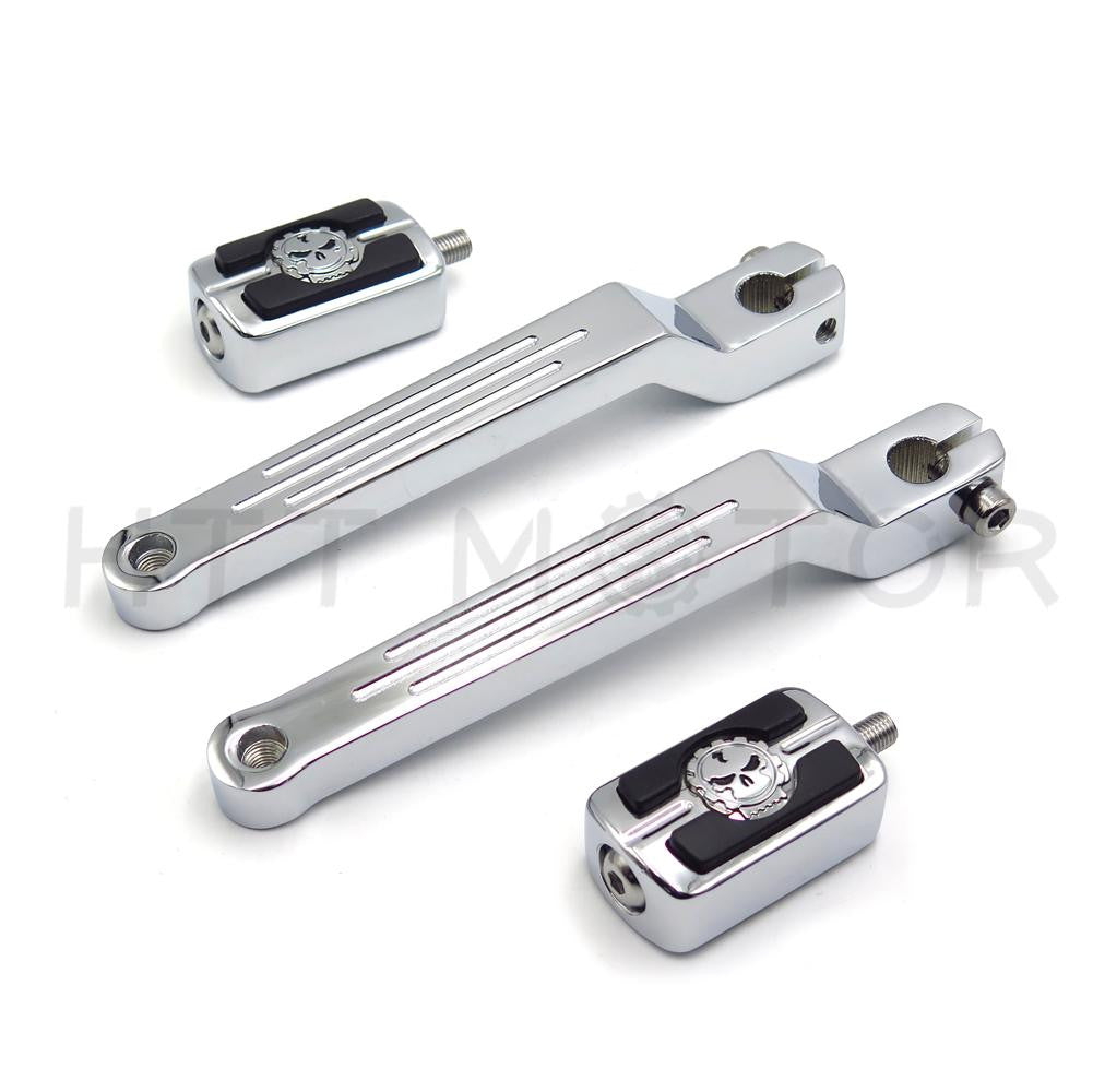 HTT Chrome Skull Silver Groove Cut Heel/Toe Shift Lever w/ Shifter For Harley 1986-later FL Softail/ 1988-later Touring/ 2008-later Trike