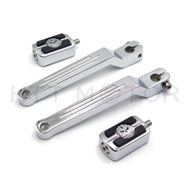 HTT Chrome Skull Silver Groove Cut Heel/Toe Shift Lever w/ Shifter For Harley 1986-later FL Softail/ 1988-later Touring/ 2008-later Trike