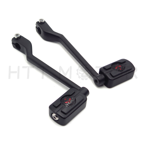 HTT Motorcycle Matte Black 2 PCs Billet Style Heel/Toe Shift Lever Gear Shift Foot Lever with Skull Foot Peg Footresr For Harley Davidson FL Softail Touring Trike FLST FLT FLHT