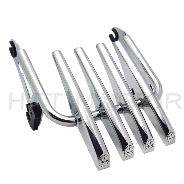 HTT Motorcycle Chrome Skull Detachable 2up Stealth Luggage Rack Mounting Bracket Fender Shelf For 2009 and up Harley Davidson Touring Road King FLHR Street Glide FLHX