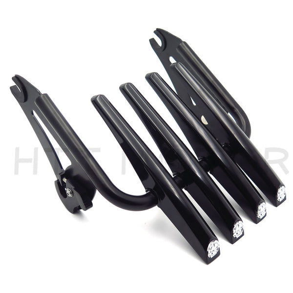 HTT Motorcycle Black Skull Detachable 2up Stealth Luggage Rack Mounting Bracket Fender Shelf For 2007 and up Harley Davidson Touring Road King Street Glide CVO Road Glide
