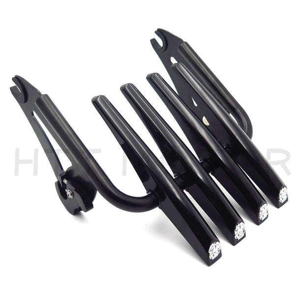 HTT Motorcycle Black Chrome Skull Detachable 2up Stealth Luggage Rack Mounting Bracket Fender Shelf For 2007 and up Harley Davidson Touring Road King Street Glide CVO Road Glide