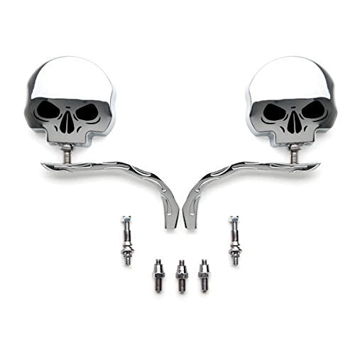 Skull Flame Chrome Side Mirrors Fit Harley Dyna Softail Sportster Bobber Chopper