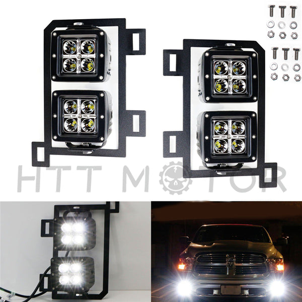 HTTMT- 80W Dual LED Pods w/ Foglight Location Bracket Wirings For 13-18 Dodge RAM 1500