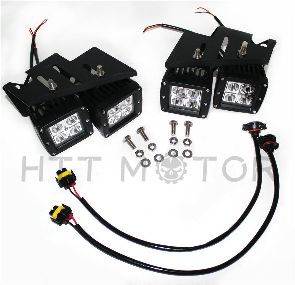 HTTMT- 80W CREE LED Pods w/ Foglight Location Bracket/Wirings For 07-14 Chevy Silverado