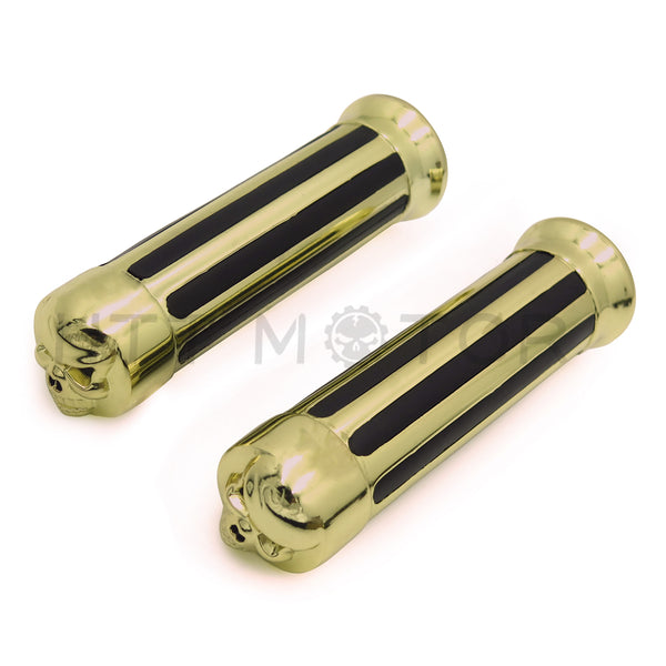 Skull Hand Grips 7/8" Handlebar For Harley XL 883 Hugger Sportster Cruiser Gold