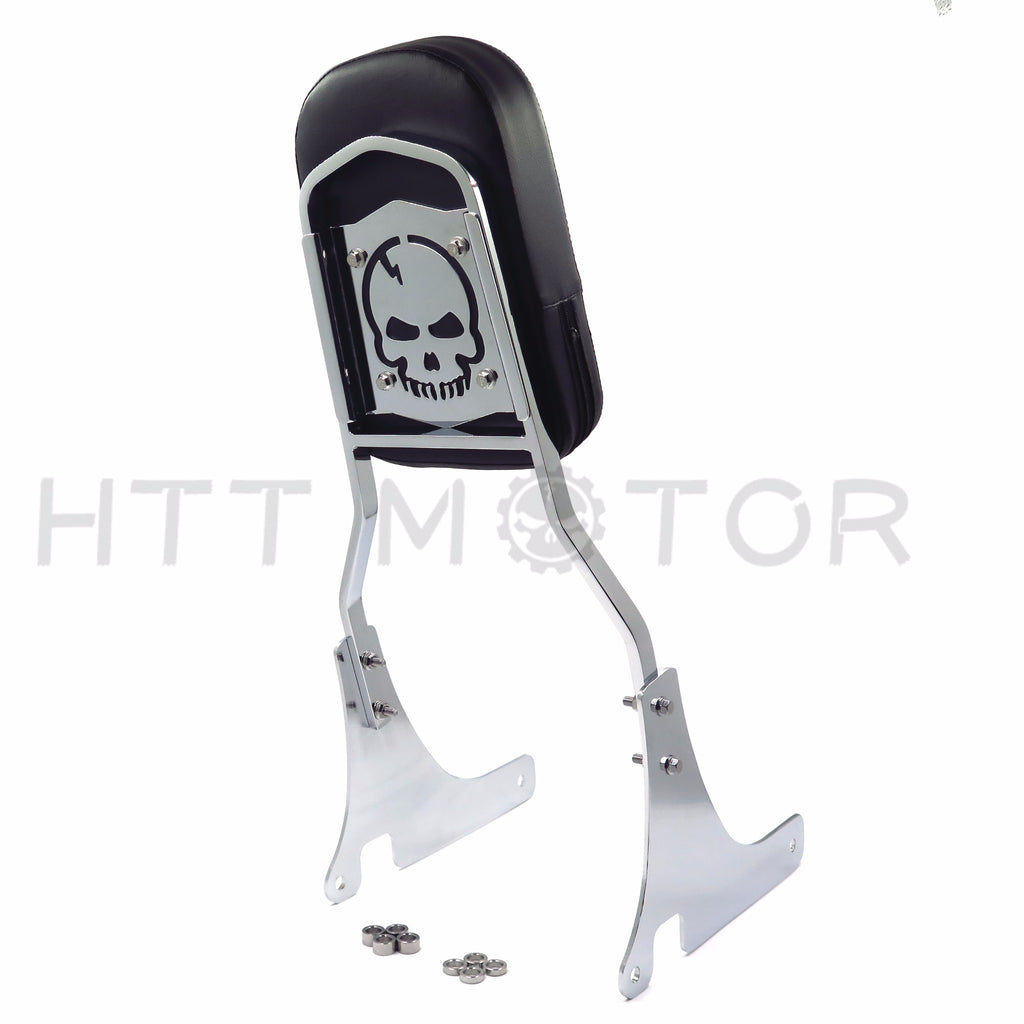 HTTMT- Chrome Skull Backrest Sissy Bar Leather Pad For Kawasaki Classic/VN800 96-05 US