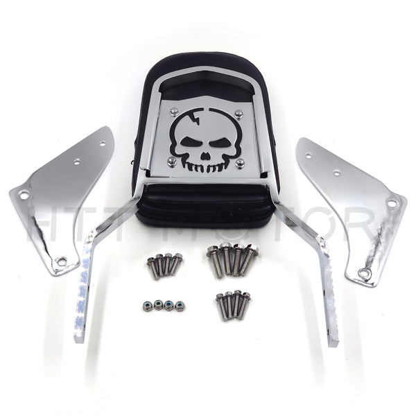 HTTMT- Chrome Skull Backrest Sissy Bar with Leather Pad For Honda Shadow Ace 1100
