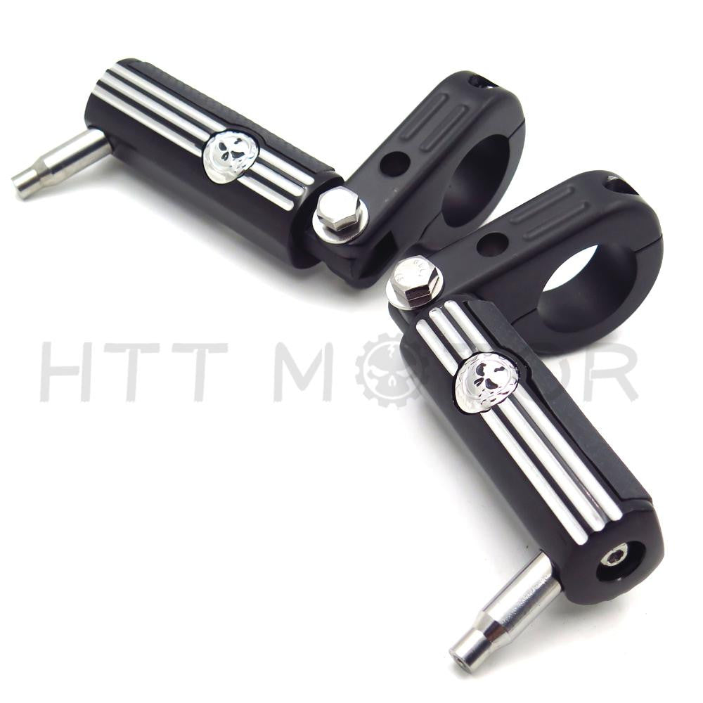 Black Gear Skull FootPeg Engine Guard Foot peg Mounting Rest Bar For Harley 1.5"