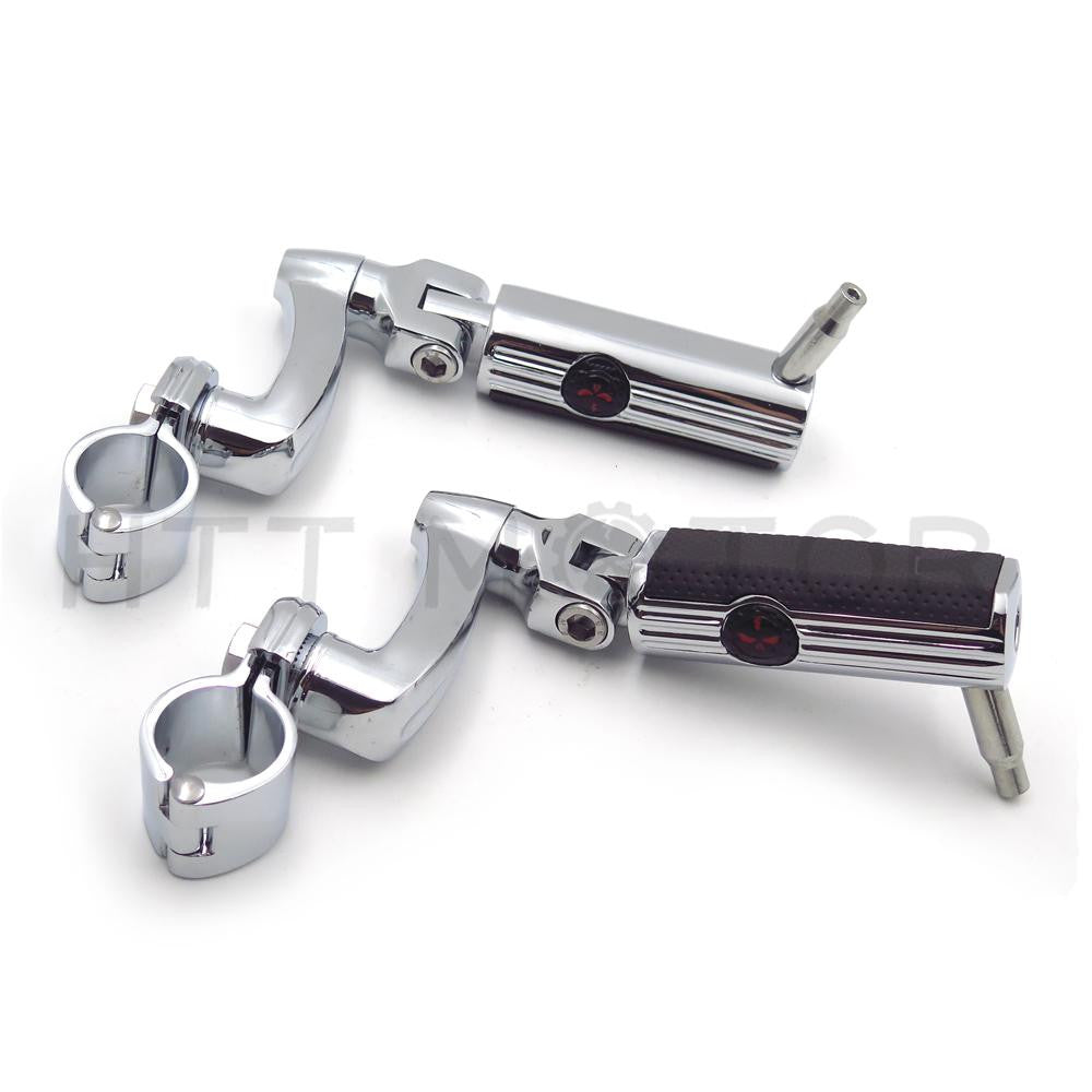 Chrome Gear Skull Arched Footpeg Mount Kit For 1.25" 1 1/4" Engine Guard Crash Bar