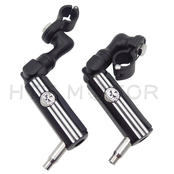 Gear Skull 1" 25mm Footpeg Mounting Kit Chrome Short Angled Black