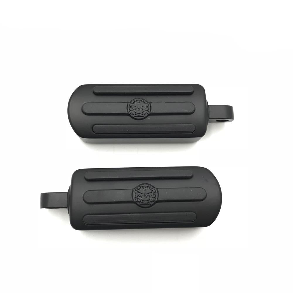 Black Gear Skull Footpegs Footrest For 84-17 Harley Wide Glide Fat Boy Dyna