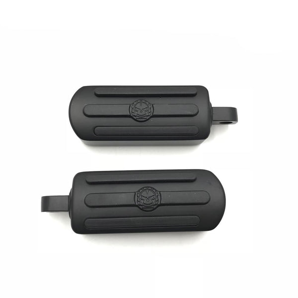 Black Gear Skull Footpegs Footrest For 84-17 Harley Wide Glide Fat Boy Dyna