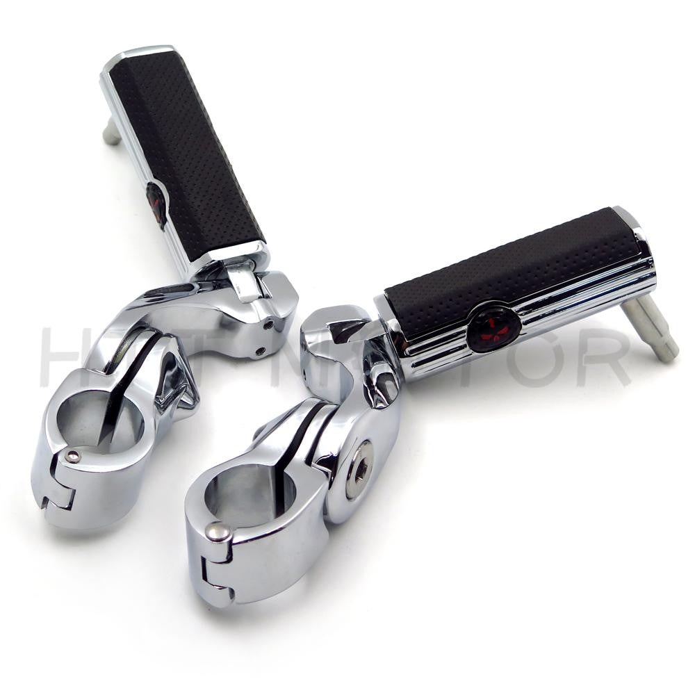 1-1/4" Chrome Short Angled Gear Skull Highway Engine Guard Foot Pegs For Harley