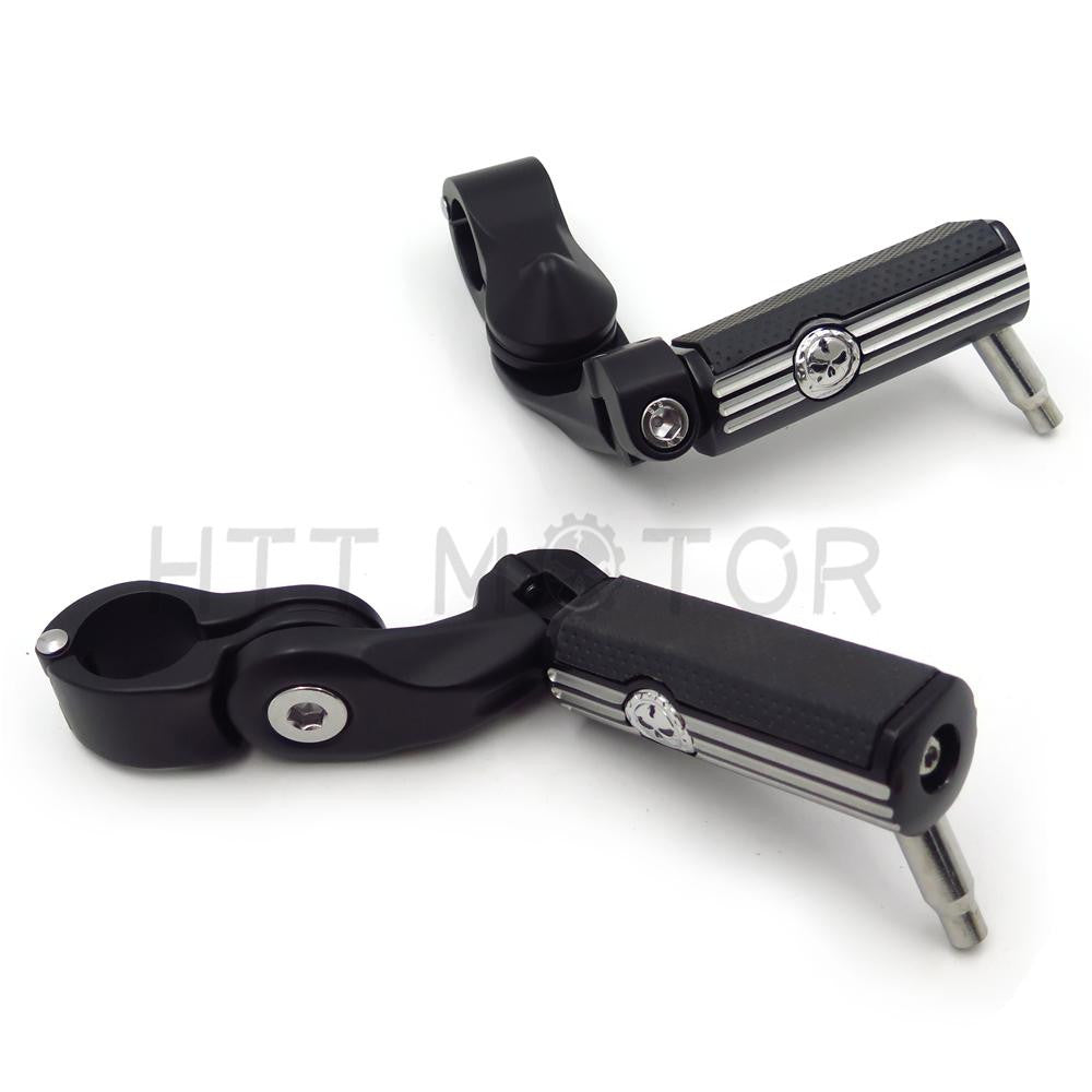 1-1/4" Chrome Black Short Angled Gear Skull Highway Engine Guard Foot Pegs