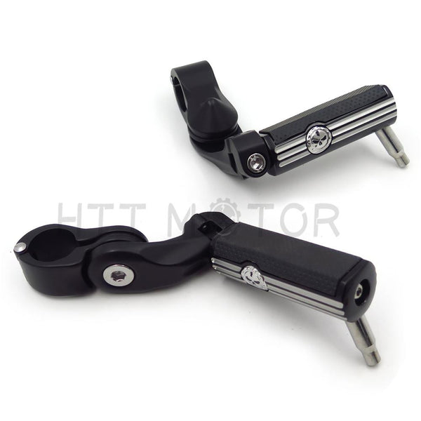 1-1/4" Chrome Black Short Angled Gear Skull Highway Engine Guard Foot Pegs