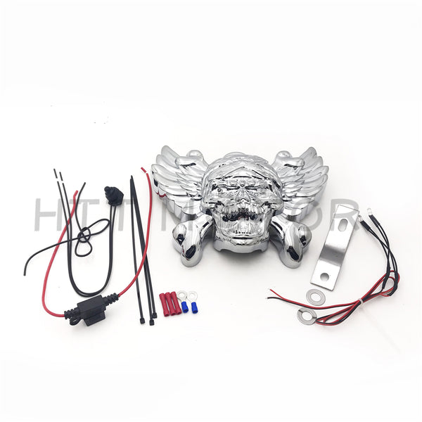 HTTMT- Black Skull horn cover Red Light bulb For 92-16 Harley "cowbell" all V-rod's