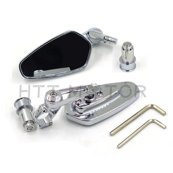 HTTMT Universal Motorcycle 1" 25mm Handle Bar End Rearview Side Mirrors CNC Aluminum