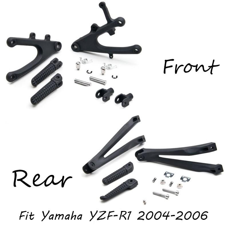 Front Rear Foot Pegs Bracket Fit For Yamaha Yzf R1 2004-2006 Black
