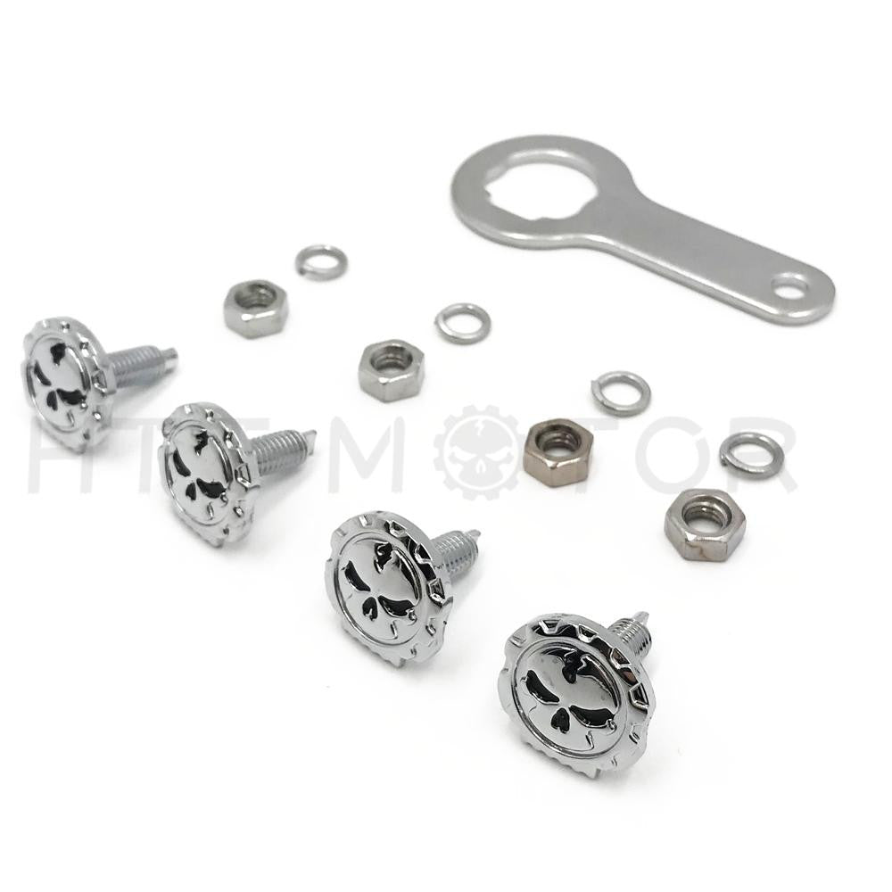 Gear Skull License Plate Mount Hardware Wrench Lockwasher Nut 1/4" Screw Chrome