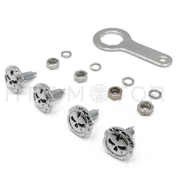 Gear Skull License Plate Mount Hardware Wrench Lockwasher Nut 1/4" Screw Chrome