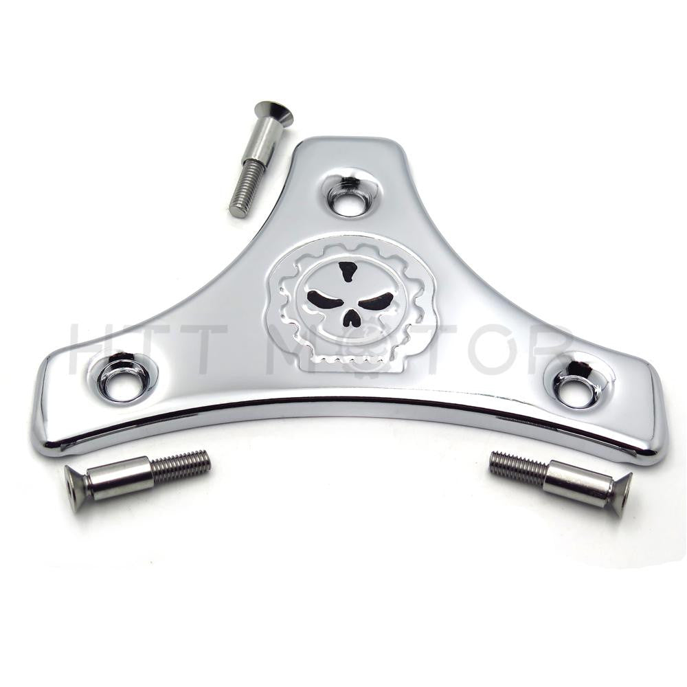 Chrome Sissy Bar Backrest Pad Mount Kit w/ Skull Plate For '09-'17 Harley Touring