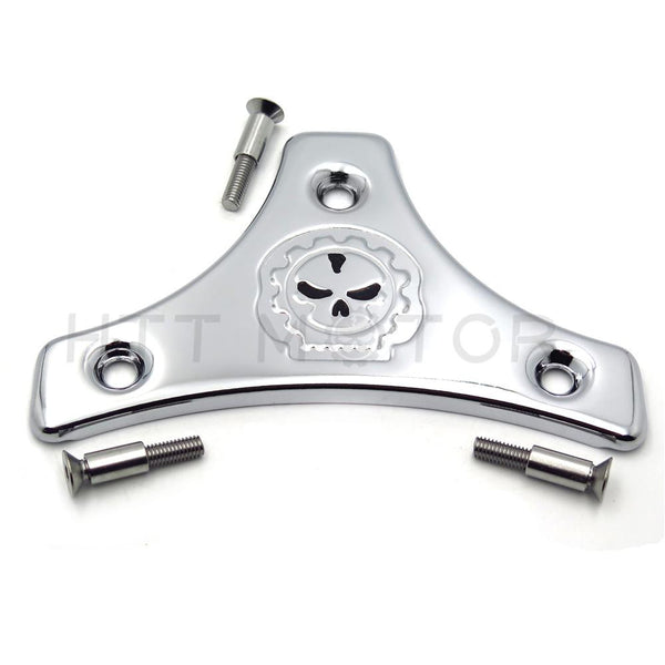 Chrome Sissy Bar Backrest Pad Mount Kit w/ Skull Plate For '09-'17 Harley Touring