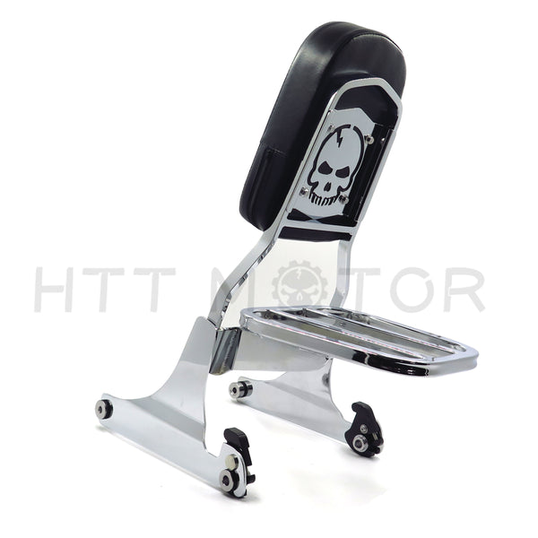 HTTMT- Chrome Skull Detachable Sissy Bar Backrest & Luggage Rack for Harley Softail FLH