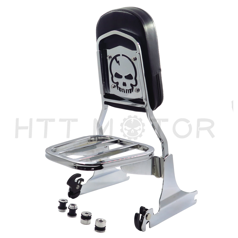 HTTMT- Skull Detachable Sissy Bar Backrest Luggage Rack for 00-17 FLSTC FXST FXSTB