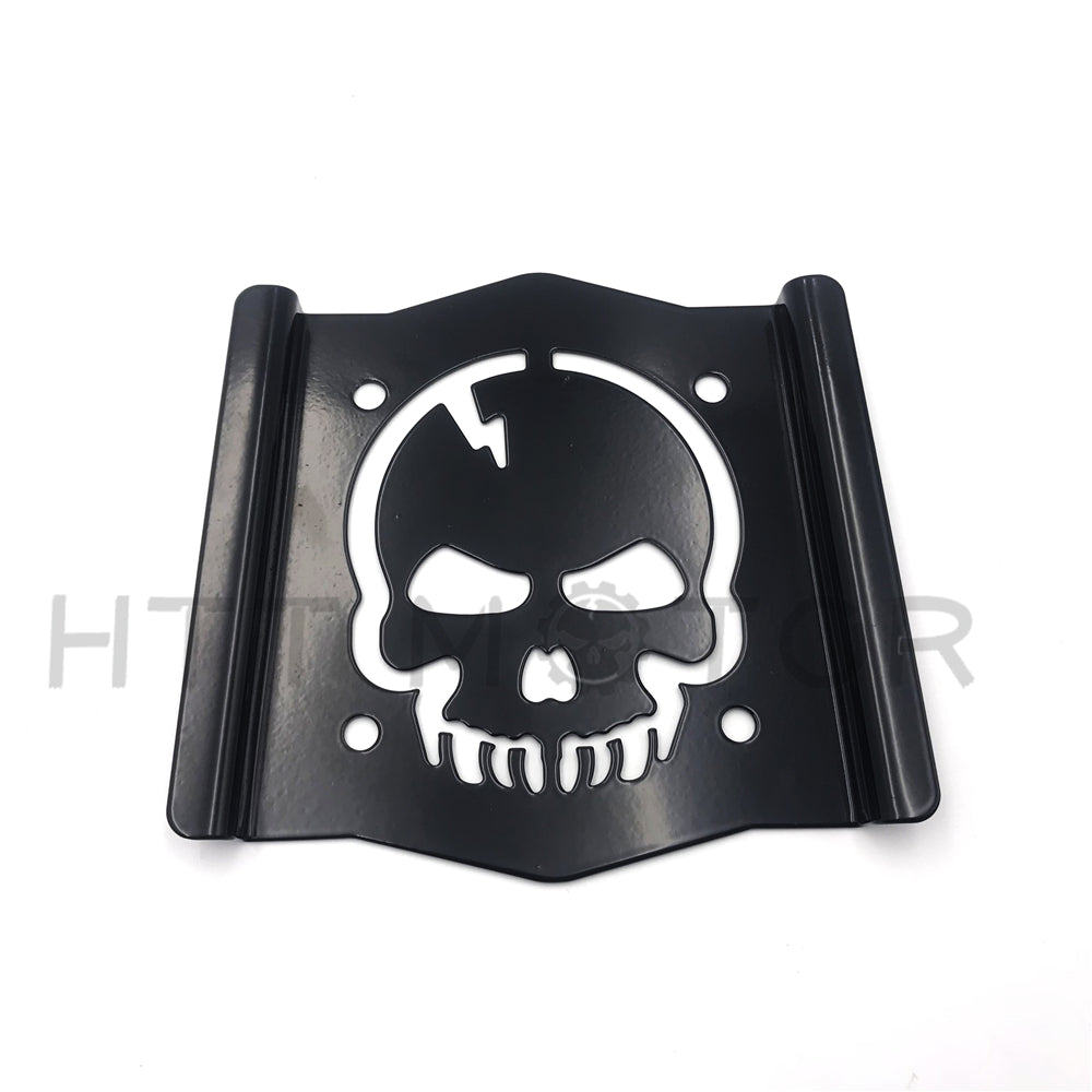 HTTMT- Skull Backrest Sissy Bar Plate Gloss Black Universal Fit