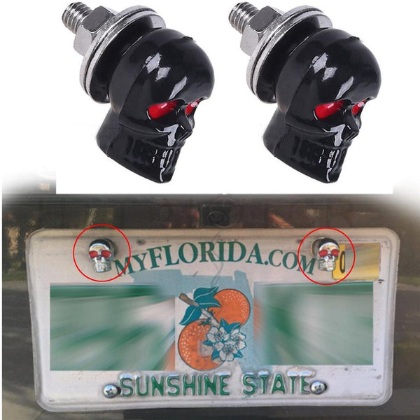Black 3D Skull Bolts Screws For License Plate Tag Frame Windshield Trim X2