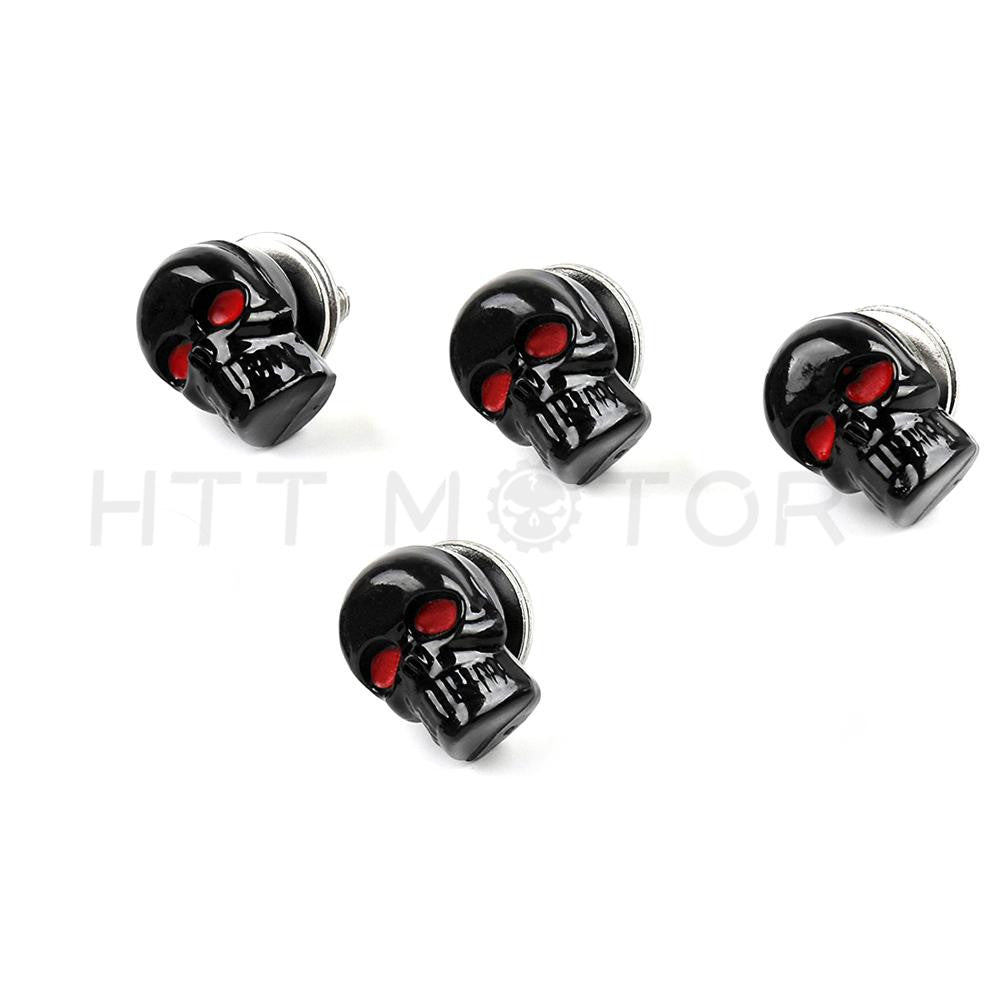 4PCS SKULL BLACK MOTORCYCLE LICENSE PLATE FRAME BOLTS SCREWS Fastener Red Eye